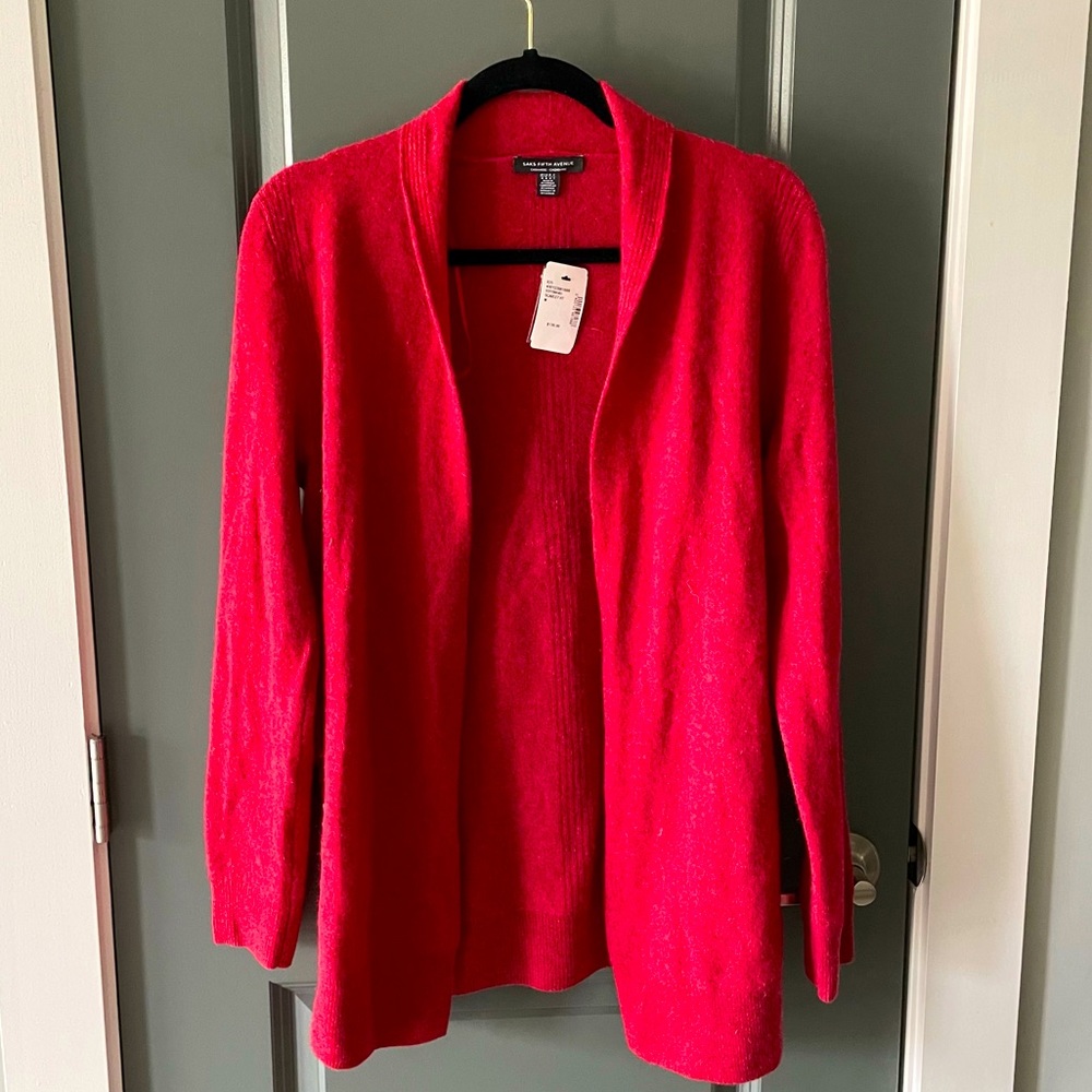 Saks Fifth Avenue 100% Scarlet Cashmere Cowl Neck Cardigan